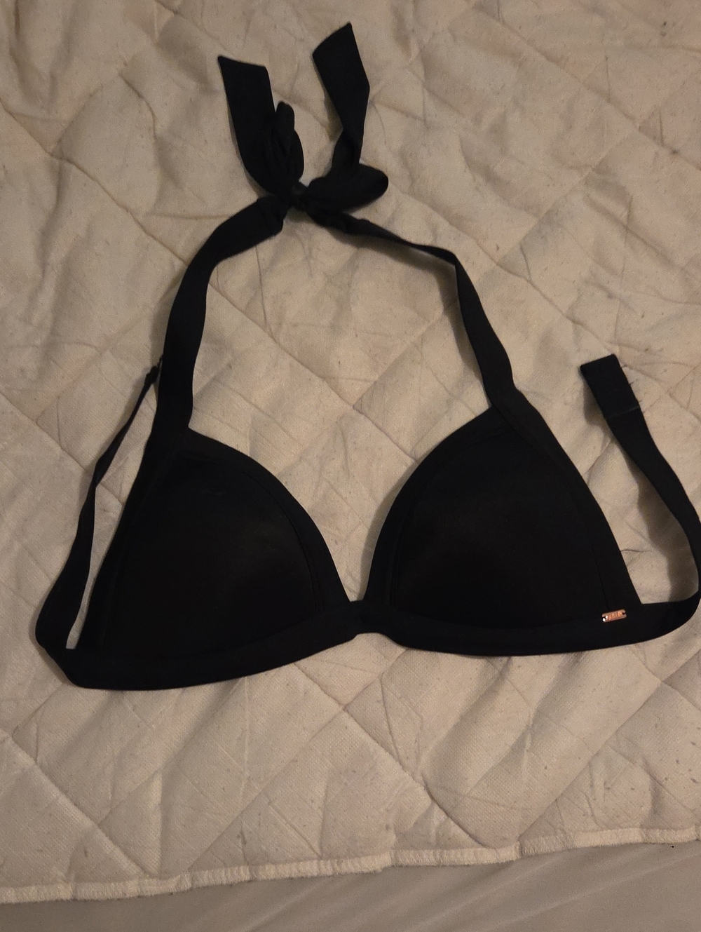 PINK Victoria's Secret Black Padded Halter Triangle Bikini Top